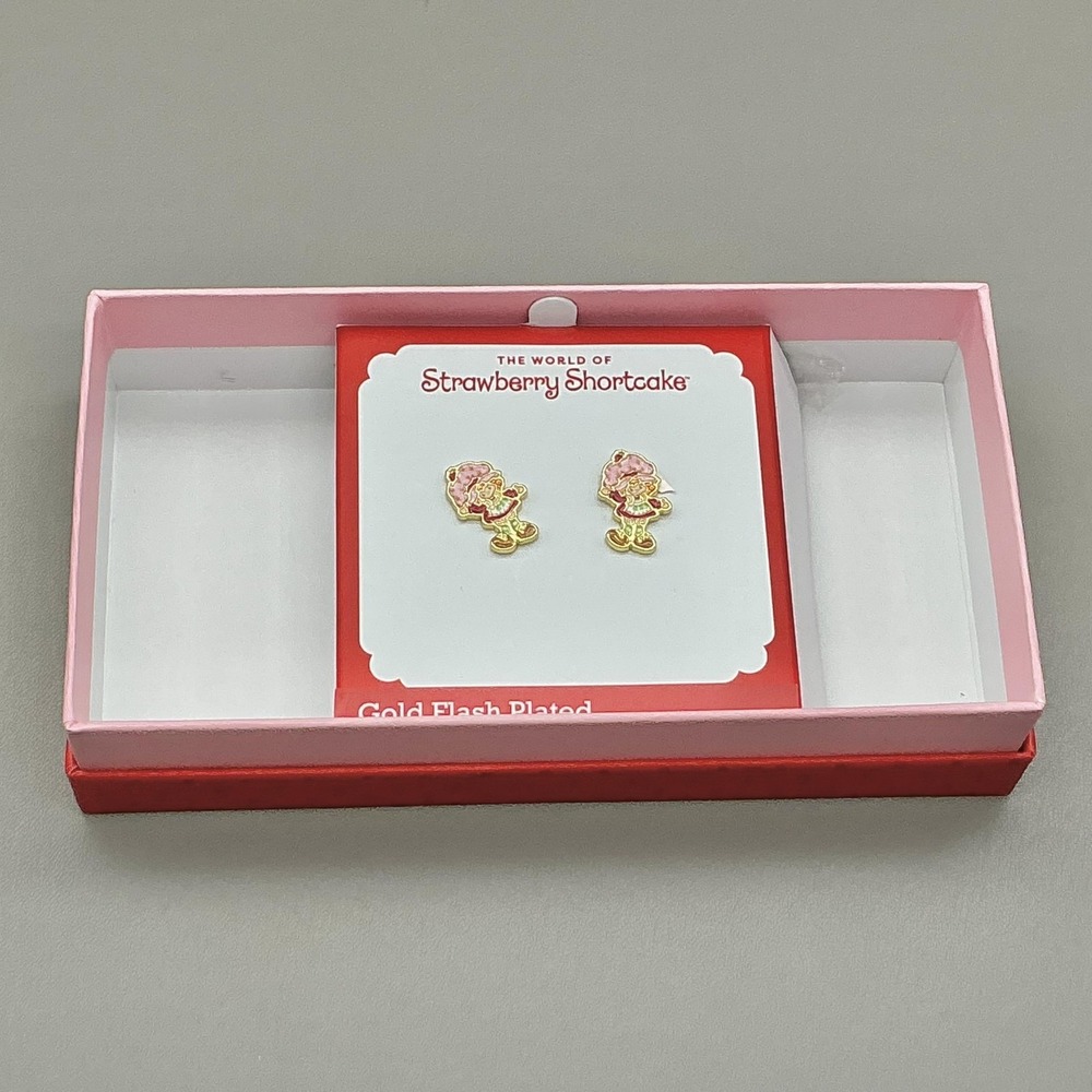The World Of Strawberry Shortcake Earrings Gold Tone Stud Womens Enamel 1/2"